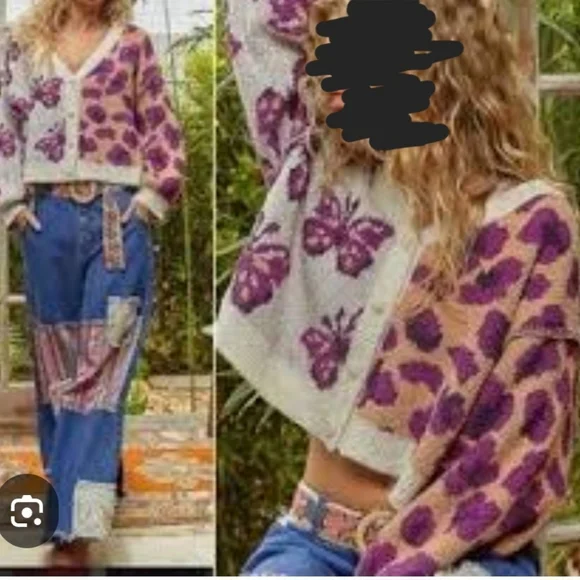 POL Butterfly & Leopard Contrast Cardigan, NIB, MED, Peach/Purple, New Release🦋 - Picture 2 of 16